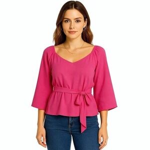 Pink Peplum Top Womens Size Large‎ Pilgrim Milkmaid Peasant Coquette Flowy